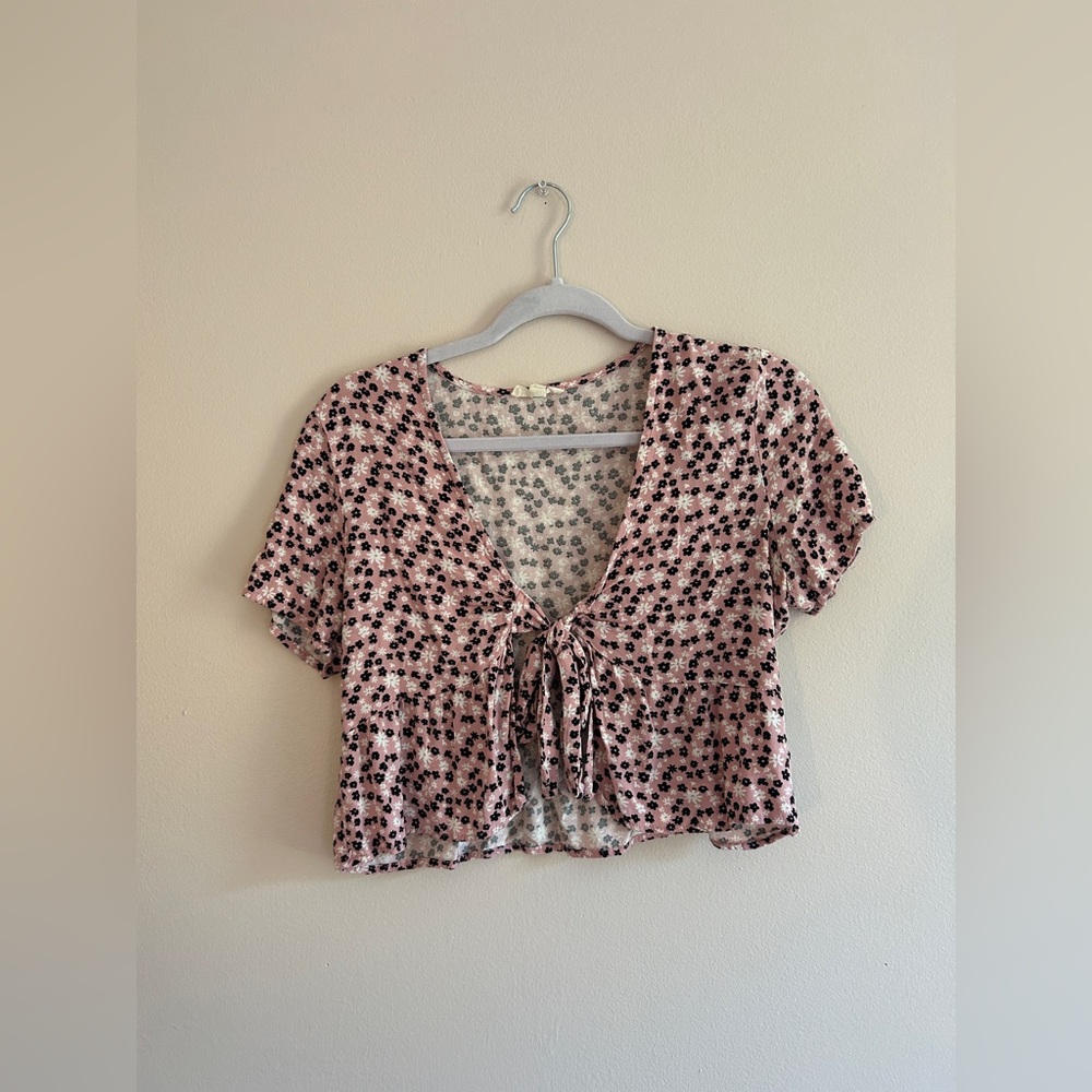 Pink floral tie shirt